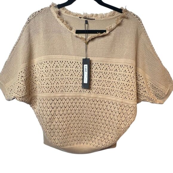 NWT Kobi Halperin Tan Open Stitch Fringe Pullover Sweater Top S - Picture 8 of 11